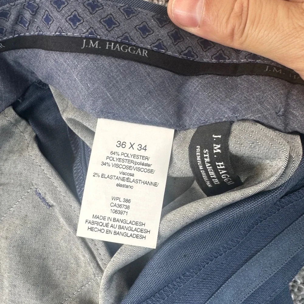 Haggar Premium Dress Pants Mens 36x34 Blue Straight Fit Stretch Office Law NEW